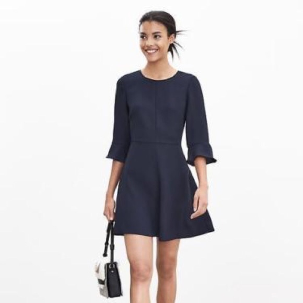 Banana republic navy flutter sleeve dress